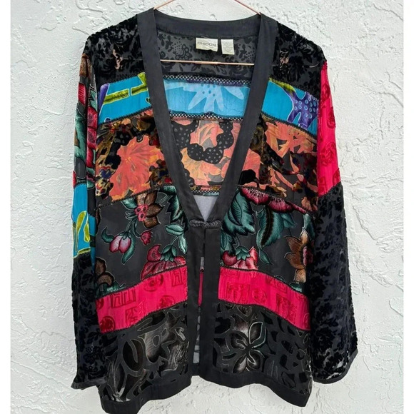 Chicos Womens Silk Burn Out Velvet Fringed Wrap Shawl Multicolor Size 2 - Picture 11 of 14